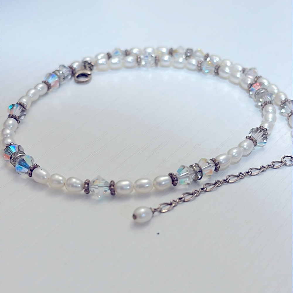 925 sterling silver fresh water pearl & crystal 17” necklace